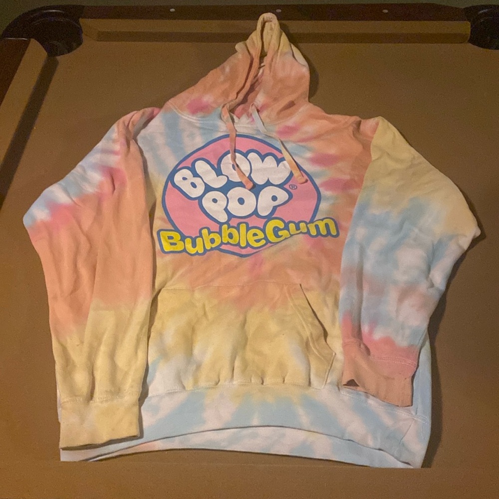 A large bubble blow pop tye dye hoodie